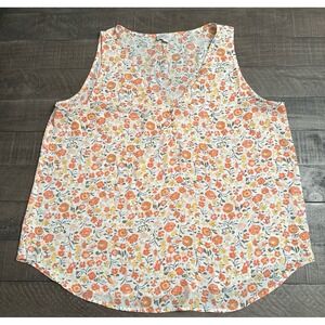 Loft Outlet Women's White Orange Yellow Floral Sleeveless Blouse Size XL